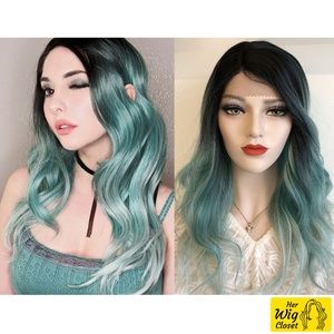 20" Black Roots Teal OmbreLace Front Wig | Tiffany